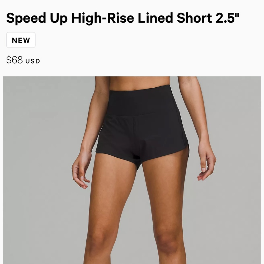 Lululemon Speed Up High-Rise Lined Short 2.5"
Black
Size 4